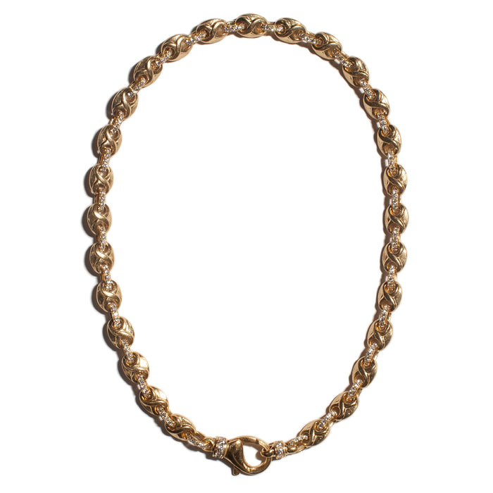THE TRISTAN & ISOLDE XXLDC LINK 750 YELLOW GOLD AURORA CLASP NECKLACE WITH PAVE' VS DIAMOND CONNECTORS
